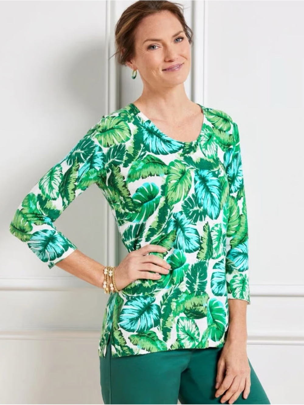 Talbots Isle Fronds  Pullover Cotton Sweater L